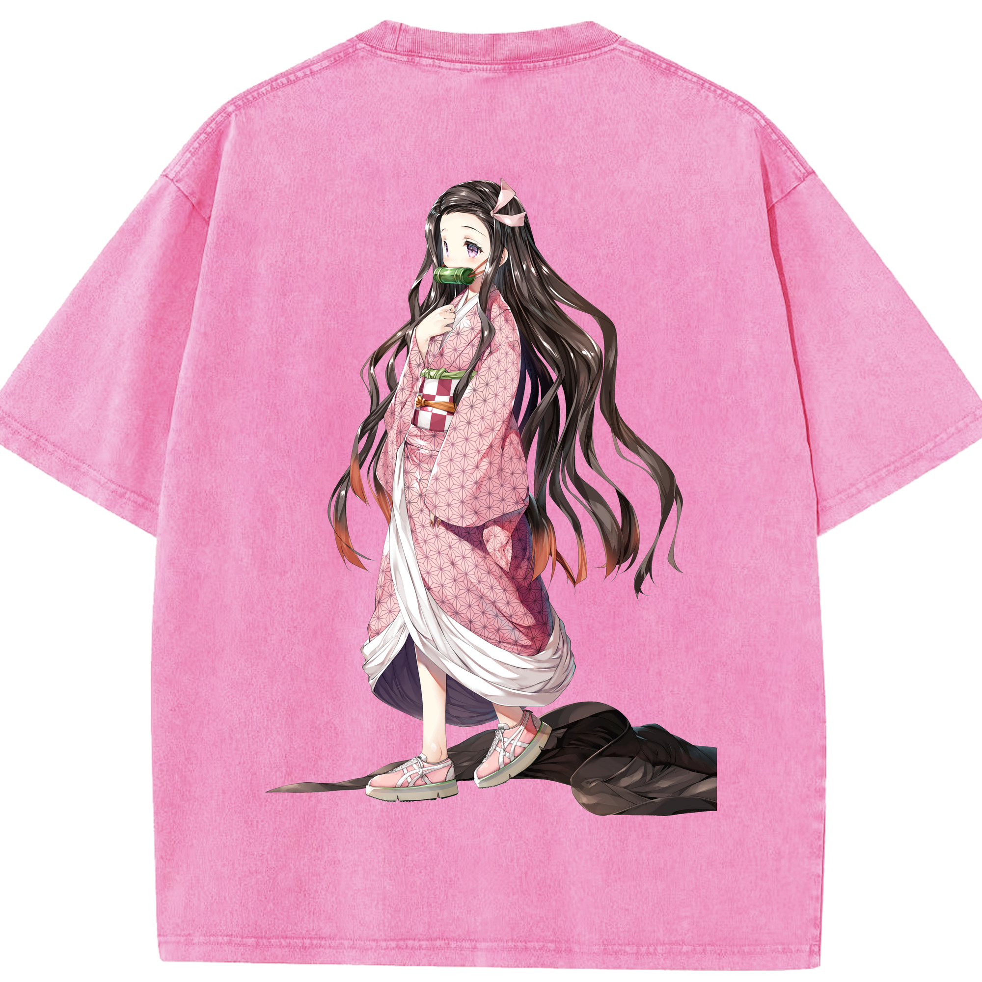 （画像用） 鬼滅の刃（きめつのやいば）竈門 禰󠄀豆子／かまど ねずこ Kamado Nezuko 綿100% ヴィンテージ風 半袖Tシャツ（背面プリント）